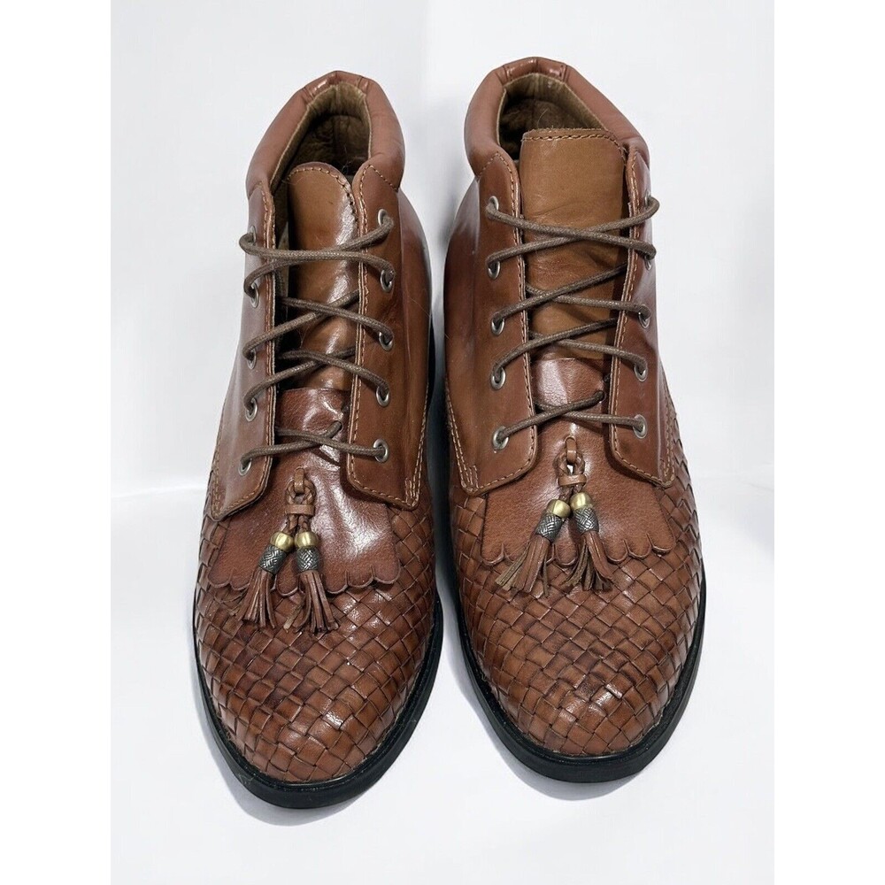 VTG Ariat Boots Women's 5.5B Brown Leather Kiltie Tassel Woven Retro Western - Picture 4 of 12